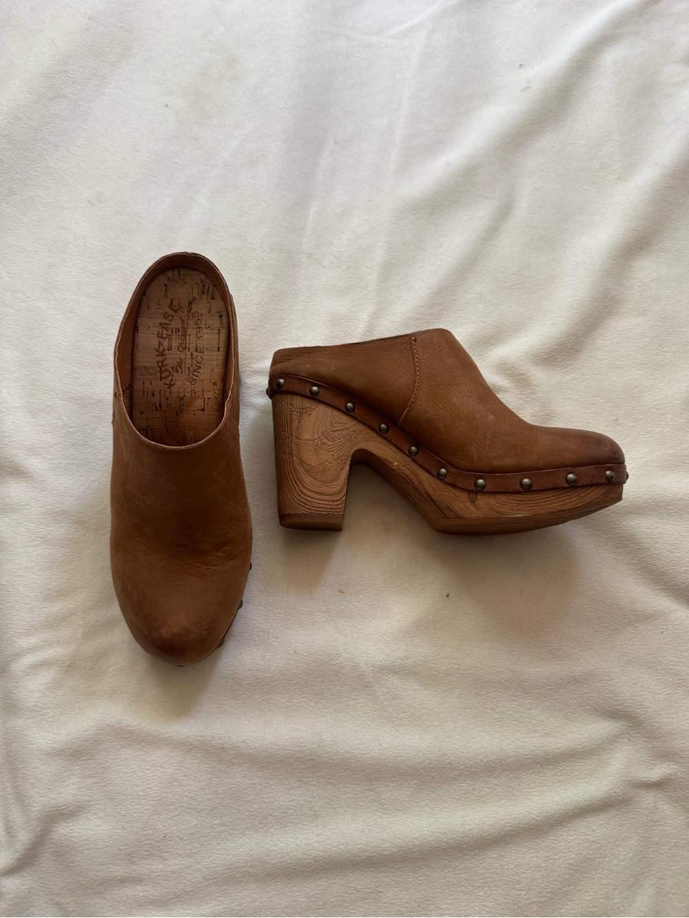 Kork-Ease Banyan leather studded wood platform clog mules